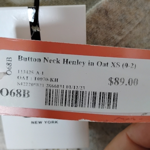 NWT OAT NY Henley Sweater XS Oatmeal Soft Knit Long Sleeve Minimalist - Picture 9 of 9